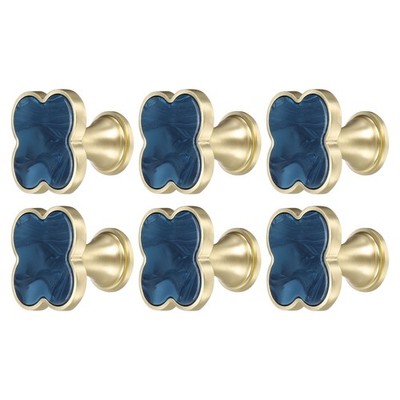 6Pcs Drawer Knobs, Zinc Alloy Decorative Four-Leaf Pull Handles, Pearl Blue