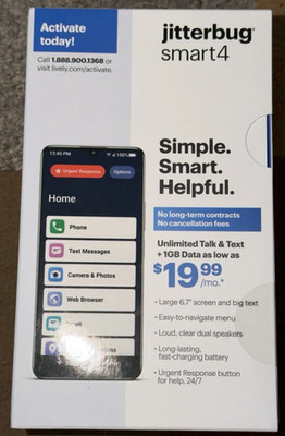 Lively Jitterbug Smart4 Smartphone for Seniors - Cell Phone Seniors -Brand New