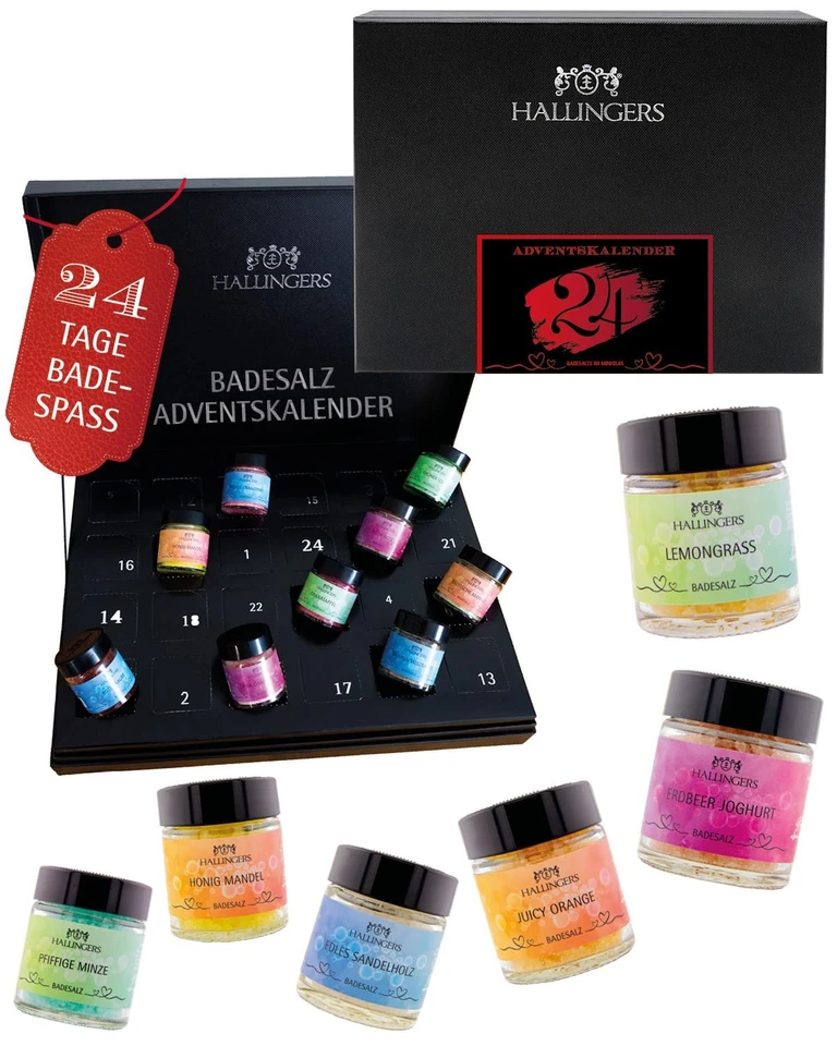 Badesalz Adventskalender Duftmix - Premium Auswahl Geschenkidee - Hallingers