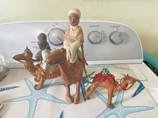 Vintage SET Of 3 -  Handmade Desert Rider Figurine on Leather Camel