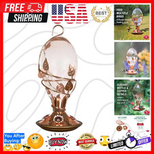 Copper Glass Hummingbird Feeder 4 Flower Feeding Ports