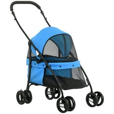 Hundebuggy Klappbar Haustierwagen mit Meshfenster, 2 Sicherheitsleinen, Blau
