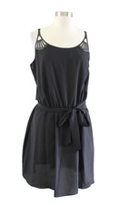 NWT Guess Womens Shalyn Black Smocked Waist Cutout Tie Belt Dress Size 8 Casual