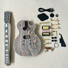DIY 6 String LP Electric Guitar Kit Zebrawood Body Neck Fingerboard GD Part