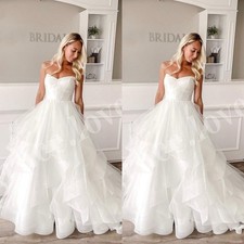 Simple Wedding Dresses Strapless Ruffles A Line Sweep Train Beach Bridal Gowns