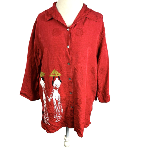 Chemise Chico's Rouge Brodée - Taille M - Style Tunique - Occasion Excellent état