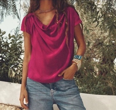 Zara DRAPED Blouse Size Large Color Raspberry