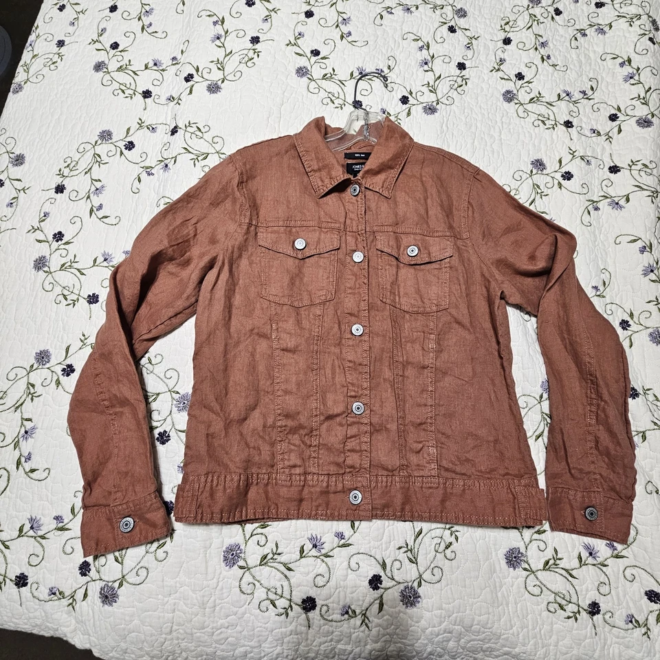 Jones New York Rust Brown 100% Linen Button Up Shacket Shirt Jacket Size Small - Image 2 of 4