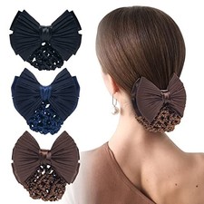 Set of 3 Bow Snood Bun Covers Crochet Net Hair Snoods Black, Navy Blue, Brown