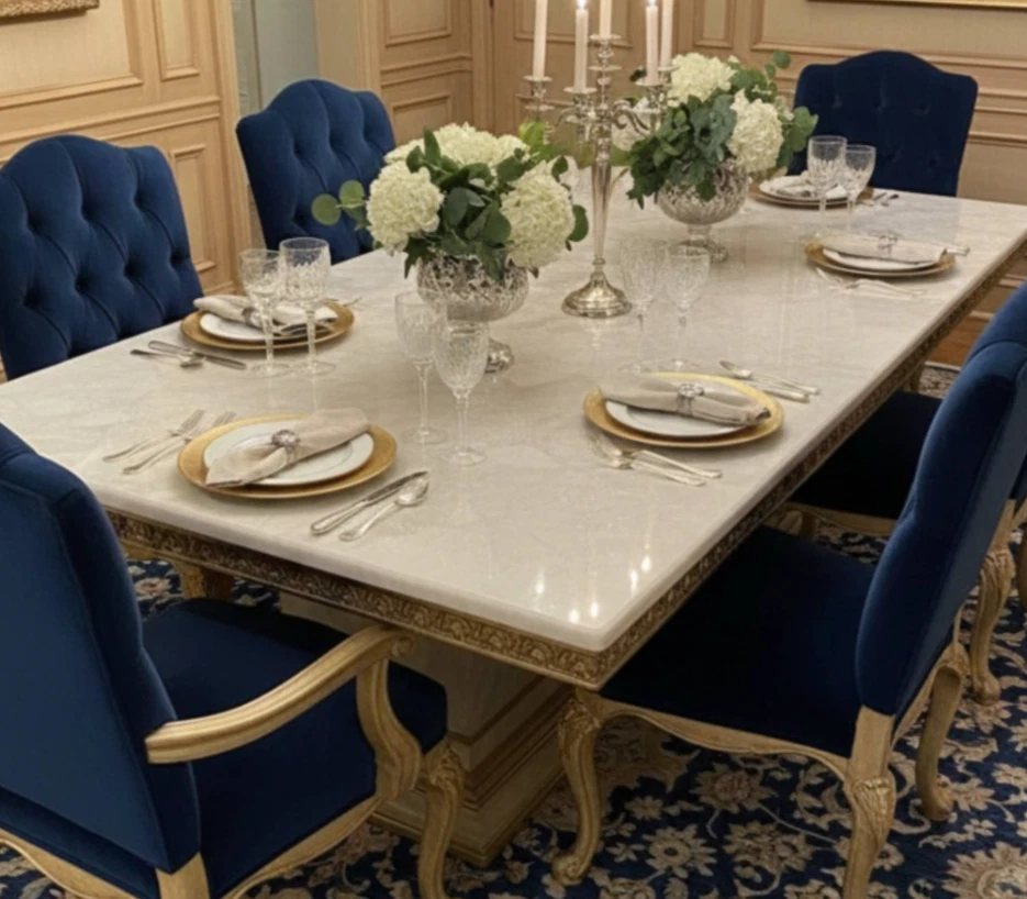 Handmade Kitchen & Dining Table Healing Crystal White Quartz Agate Top Furniture - Image 3 of 4