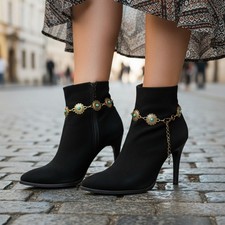 Women Gold Metal Boot Chain Bracelet Shoe Charm Turquoise Flower Adjustable PAIR