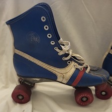 Vintage Fireball Official Women's Roller Derby Shoes Skates Sz 5, Red/White/Blue