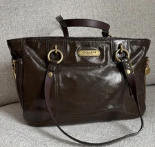 Coach Gallery Mahogany Brown Patent Leather Shoulder Tote F20431 MSRP $325 New