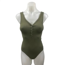 Abercrombie Fitch Womens Green Rib Knit Sleeveless V-neck Bodysuit Tank Top XS