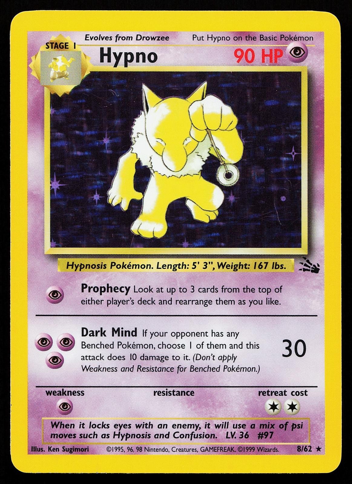 Hypno 8/62 Unlimited Holo Rare Fossil Pokemon Card