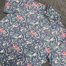 Johnnie O Polo Shirt Mens M Floral Pink Flamingo AOP UPF 50 Golf Performance