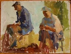 Ukrainian Soviet USSR Oil Painting impressionism figure fishermen fishing nets