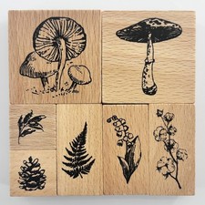 7Pcs Wooden Mounted Rubber Stamps Plant and Flower Decorative Retro Standard