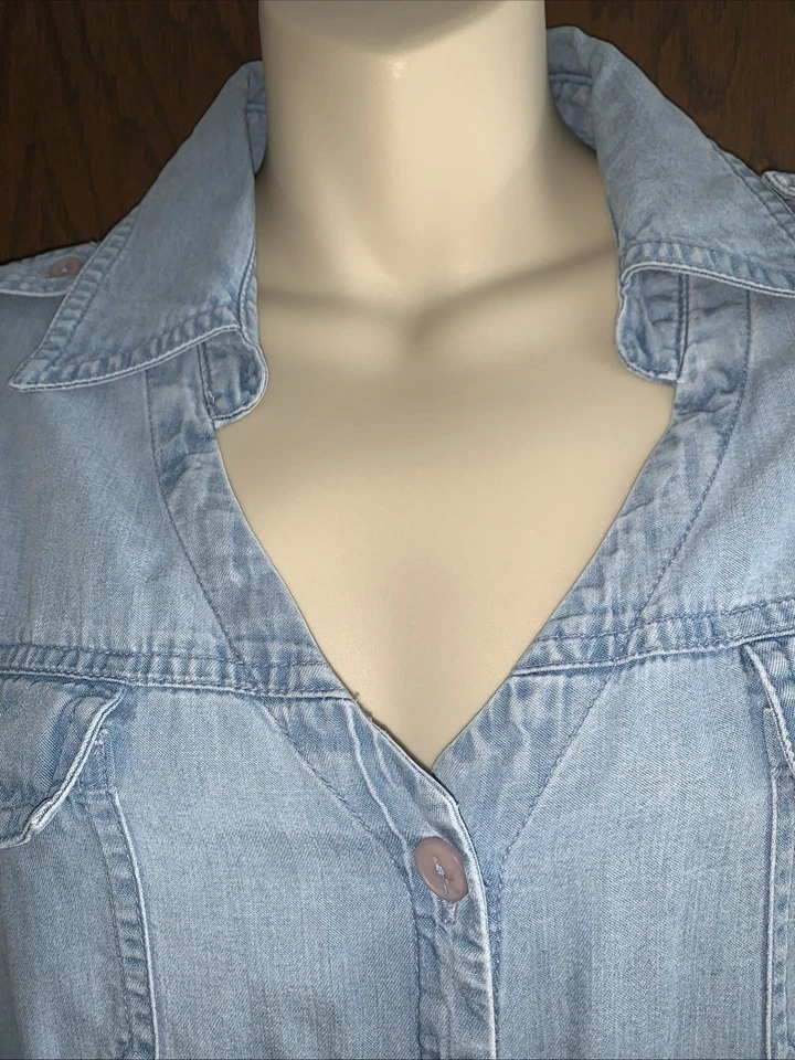 Emma James Dress sz 16 Blue Denim Button Front light wash w belt Cotton / tencel - Image 3 of 4