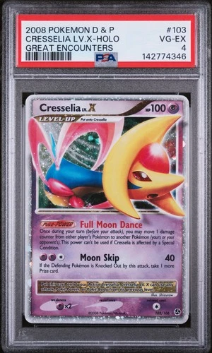2008 POKEMON DIAMOND & PEARL GREAT ENCOUNTERS #103 CRESSELIA LV.X-HOLO PSA 4