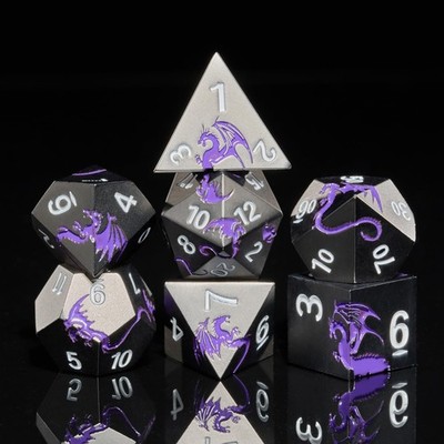 DND Dice Polyedrisches Würfel Set aus Metall,Drache Metallisch, 7 Stück für D...
