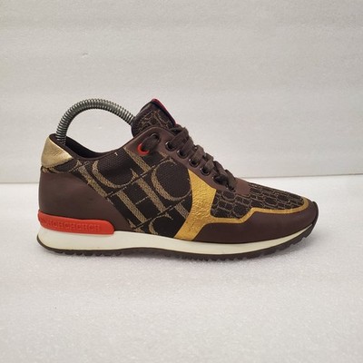 CH Carolina Herrera Brown/Gold Leather and Canvas Low Top Sneakers