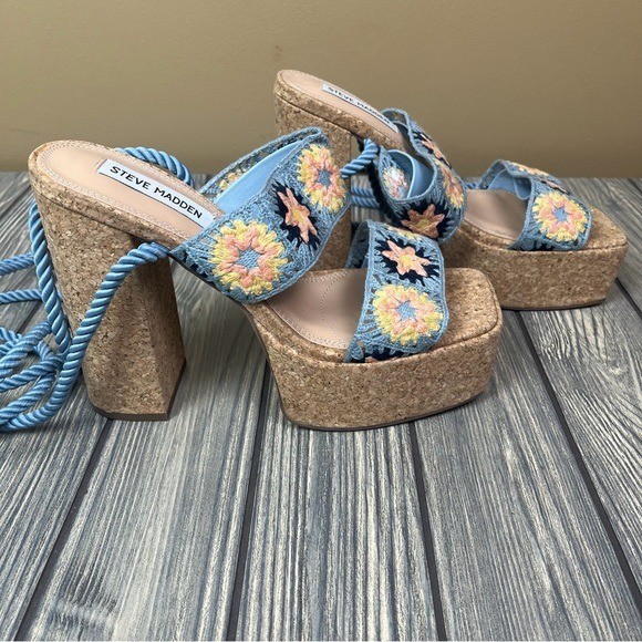 Steve Madden Platform Wedge Cork Heel Strappy Sandals Women's 9