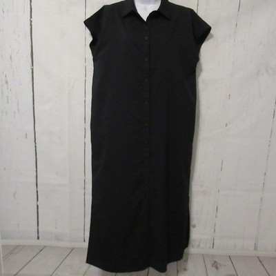 Coolibar Dress L Black Maxi Button Up Shirt UPF 50 Short Sleeve Minimalist