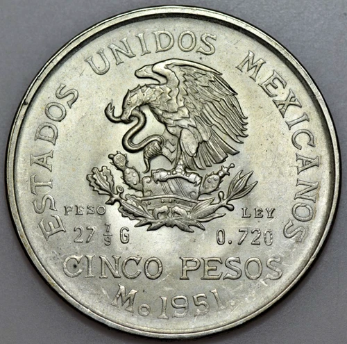 Photo of a 1951 Mexico 5 Pesos Silver from an eBay listing that sold on Jul 19, 2026