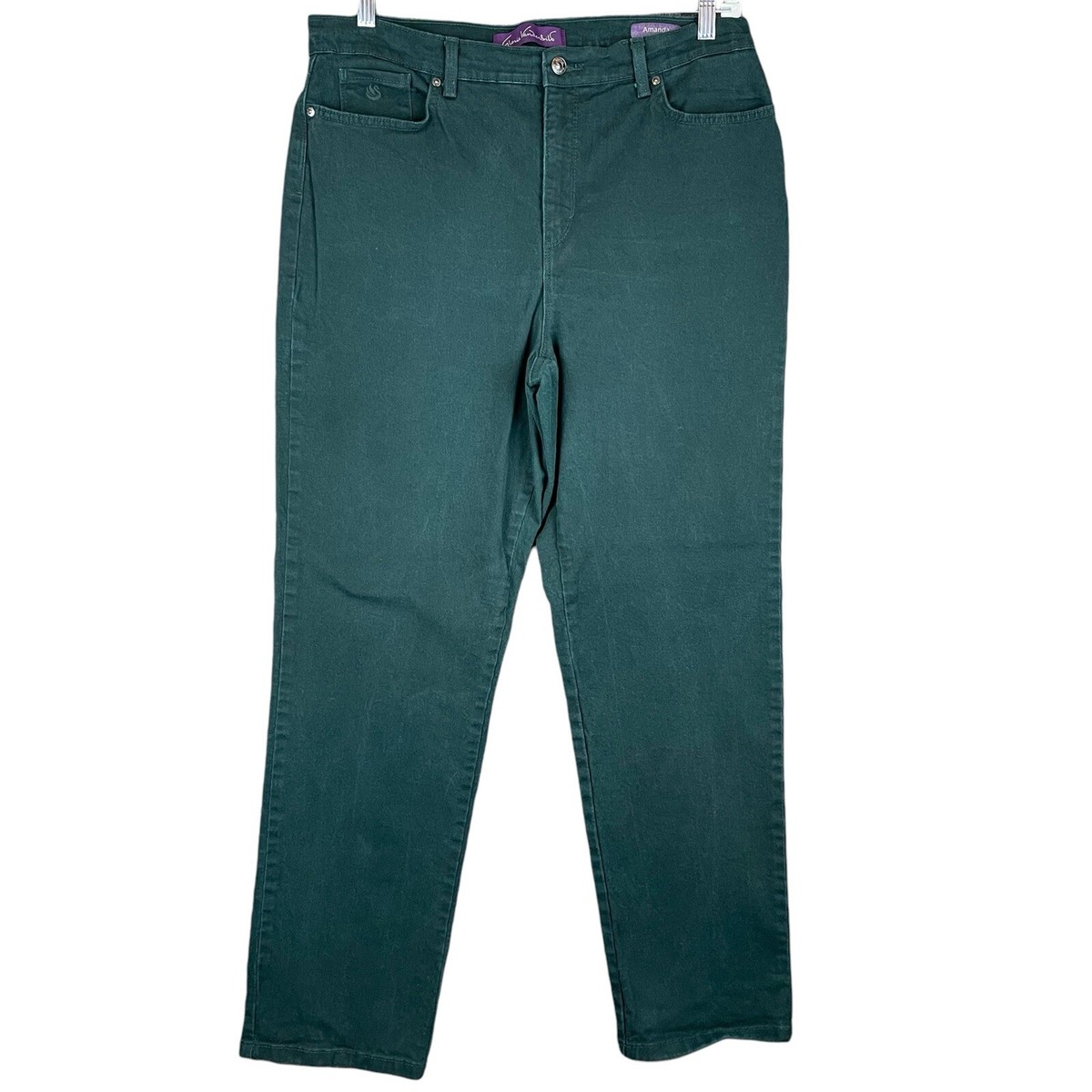 Gloria Vanderbilt Amanda Jeans Women 16 Green Embroidered Logo Pants Stretch