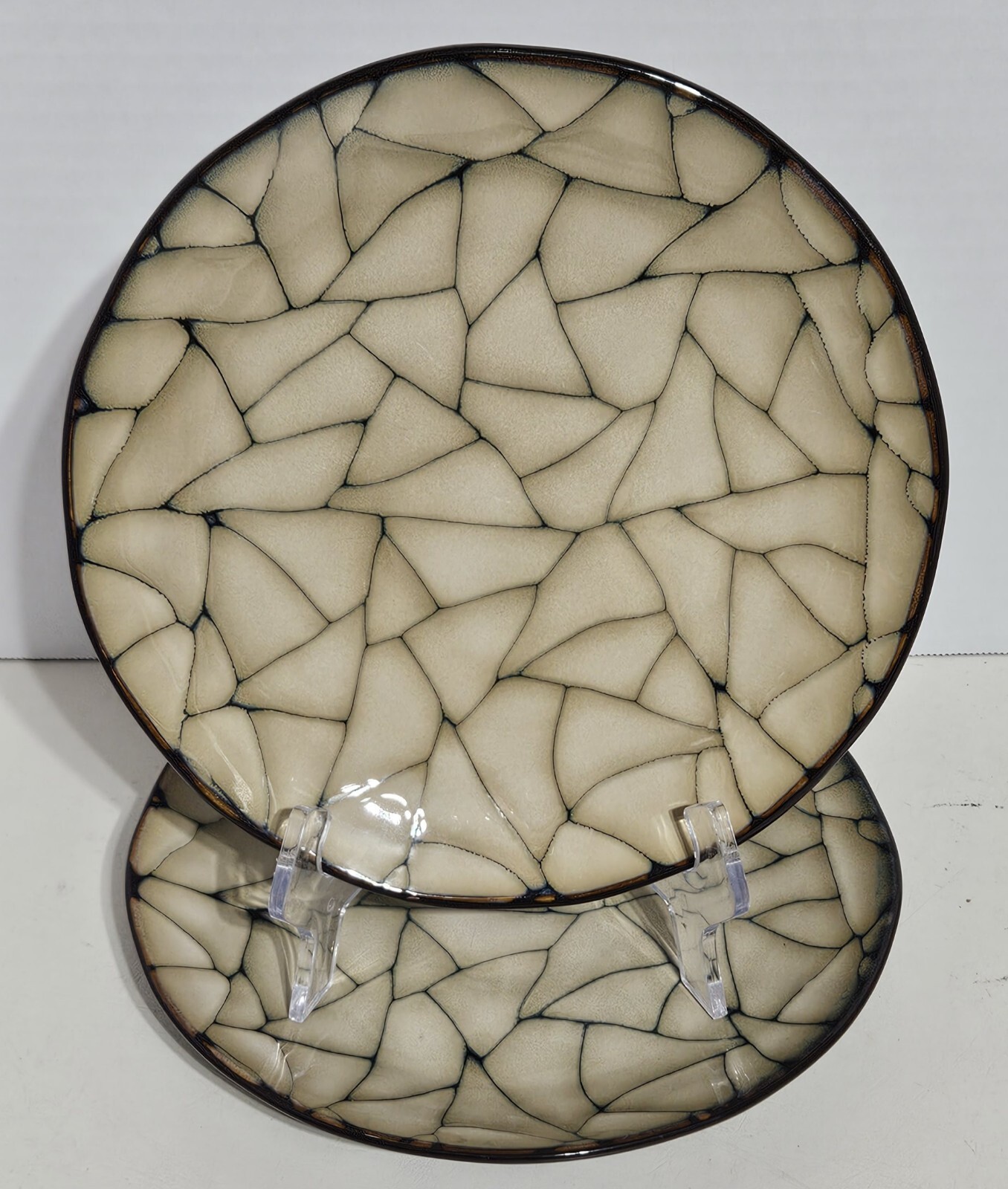 (2) Gibson Elite Zambezi Salad Plates 8.5" Dark Brown Cream Round - Set Of 2