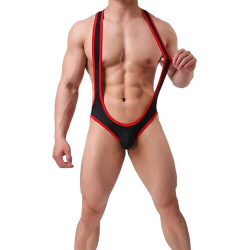 Herren Sexy Mesh Jockstrap Trikot Unterwäsche Overalls Wrestling Singlet Body - Bild 1 von 27