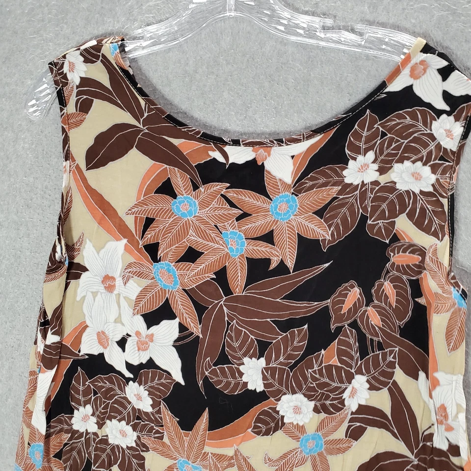 VINTAGE Hilo Hattie Women Dress Large Brown Hawaiian Maxi Tank Sleeveless - Image 4 of 4