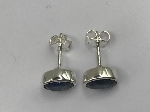 Kyanite oval stud earrings, solid Sterling Silver, faceted, 8 x 6mm. Gift Box. - Picture 7 of 9