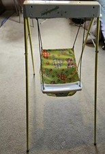 Vintage Lime Green Graco Swyngomatic Wind Up Crank Baby Swing W/Tray Doll Prop