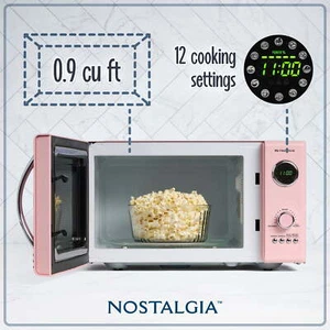 Micro-ondes rétro Countertop 0.9 Cu Ft LED Affichage 800 Watt Horloge numérique - rose