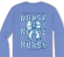 Simply Southern NEW Blessed to be a Nurse blue long sleeve tee shirt Medium