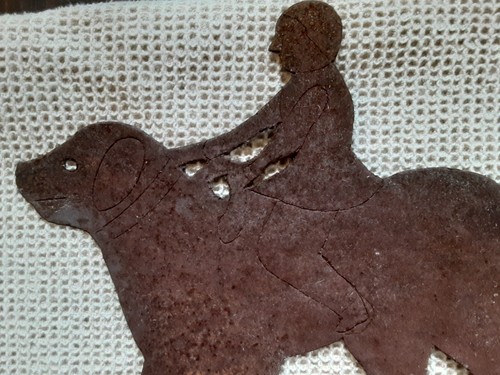 Unique Antique Wrought Iron Plaque Two Dogs Ridden by a Woman and a Man - Picture 5 of 7