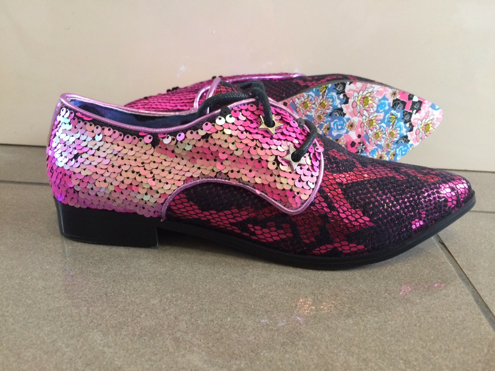 pink sequin shoes