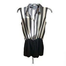 Forever 21 Black and White Striped Romper Drawstring Waist Size M