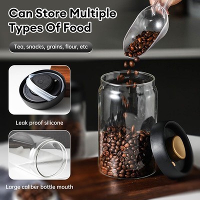 Coffee Beans Vacuum Sealed Tank Transparent Glass Food Storage Jars Household US