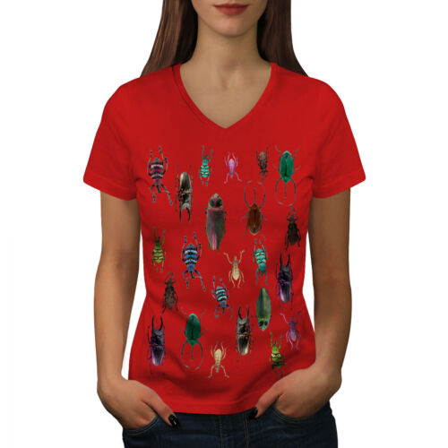 T-shirt femme à col en V col Wellcoda Colored Bugs, motif graphique design - Photo 1/22