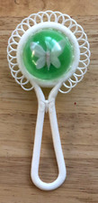 RARE HTF VINTAGE CELLULOID 1930s 1940s BUTTERFLY 5" BABY RATTLE ORIGINAL BEADS