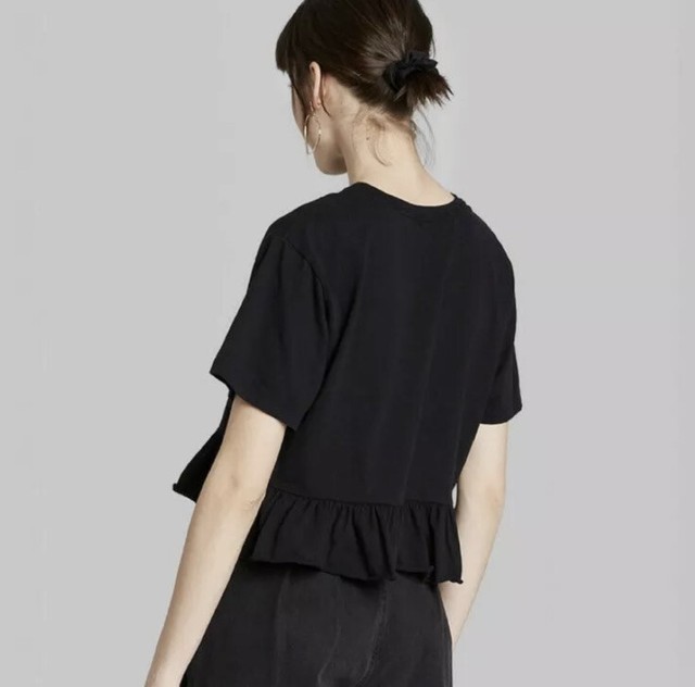 Wild Fable Black Crop Short Sleeve Crew Neck Ruffle Peplum Top Size Small - for sale online | eBay