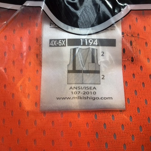 Lot Of 9 -ML Kishigo - Mesh Reflective Safety Vest - 1194 Size 4X-5X NEW SEALED! - Picture 5 of 8