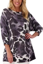 Attitudes by Renee Printed Sweater in Metallic Knit Black