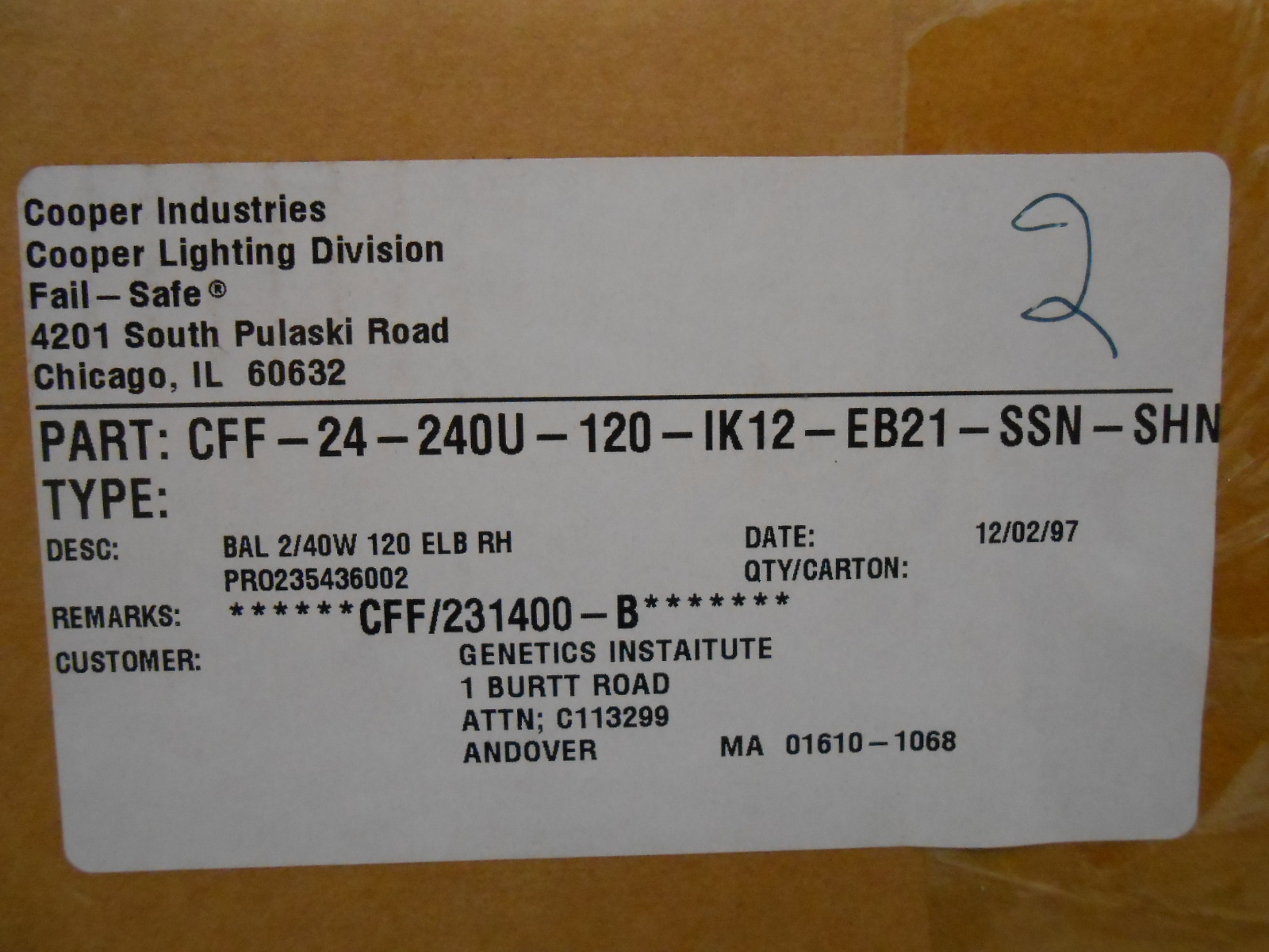 COOPER INDUSTRIES LIGHTING CFF24240U120IK12EB21SSNSHN FAILSAFE