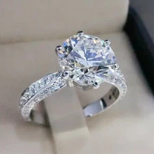 925 Silver Filled Ring Round Cubic Zircon Elegant Wedding Party Ring Sz 6-10
