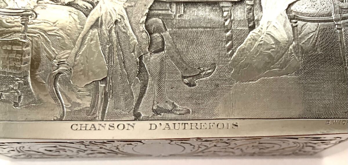 Antique French Engraved Silver-Plated Jewelry Box by B Antique French Engraved Silver-Plated Jewelry Box by B