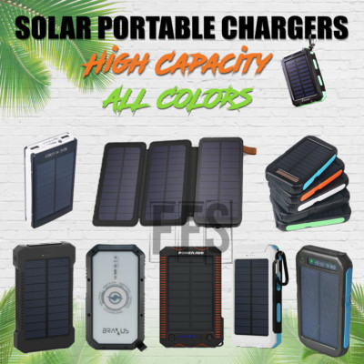 Solar Battery Charger Portable USB Flash Light lot Garden Hiking 10000mAh 20000